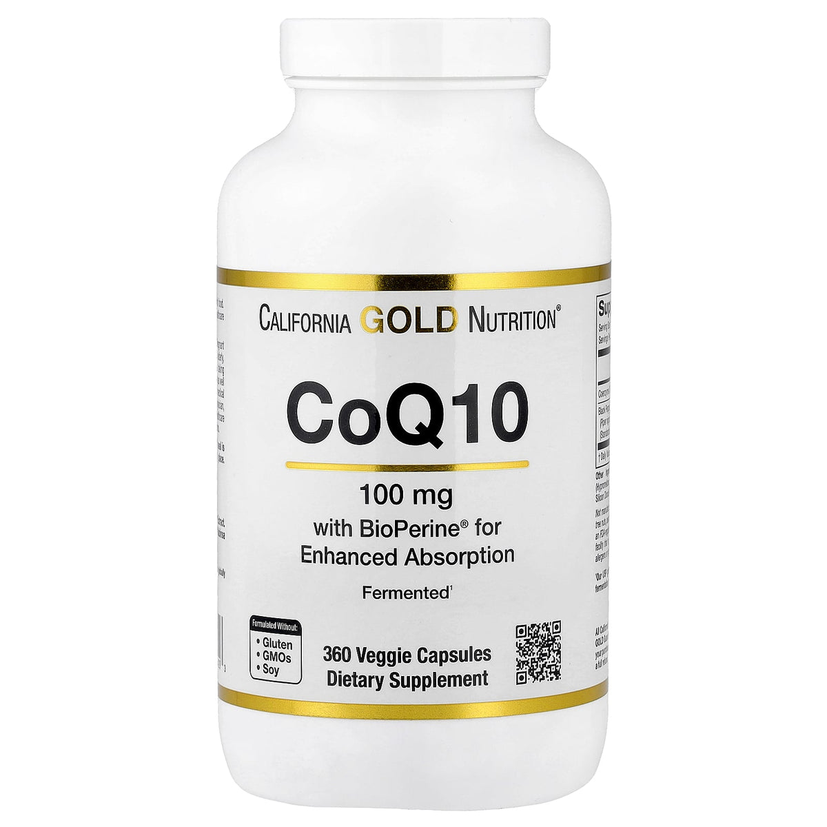 California Gold Nutrition, CoQ10, Ubiquinone USP with Bioperine® Black Pepper Extract, Enhanced Bioavailability, 100 mg, 360 Veggie Capsules