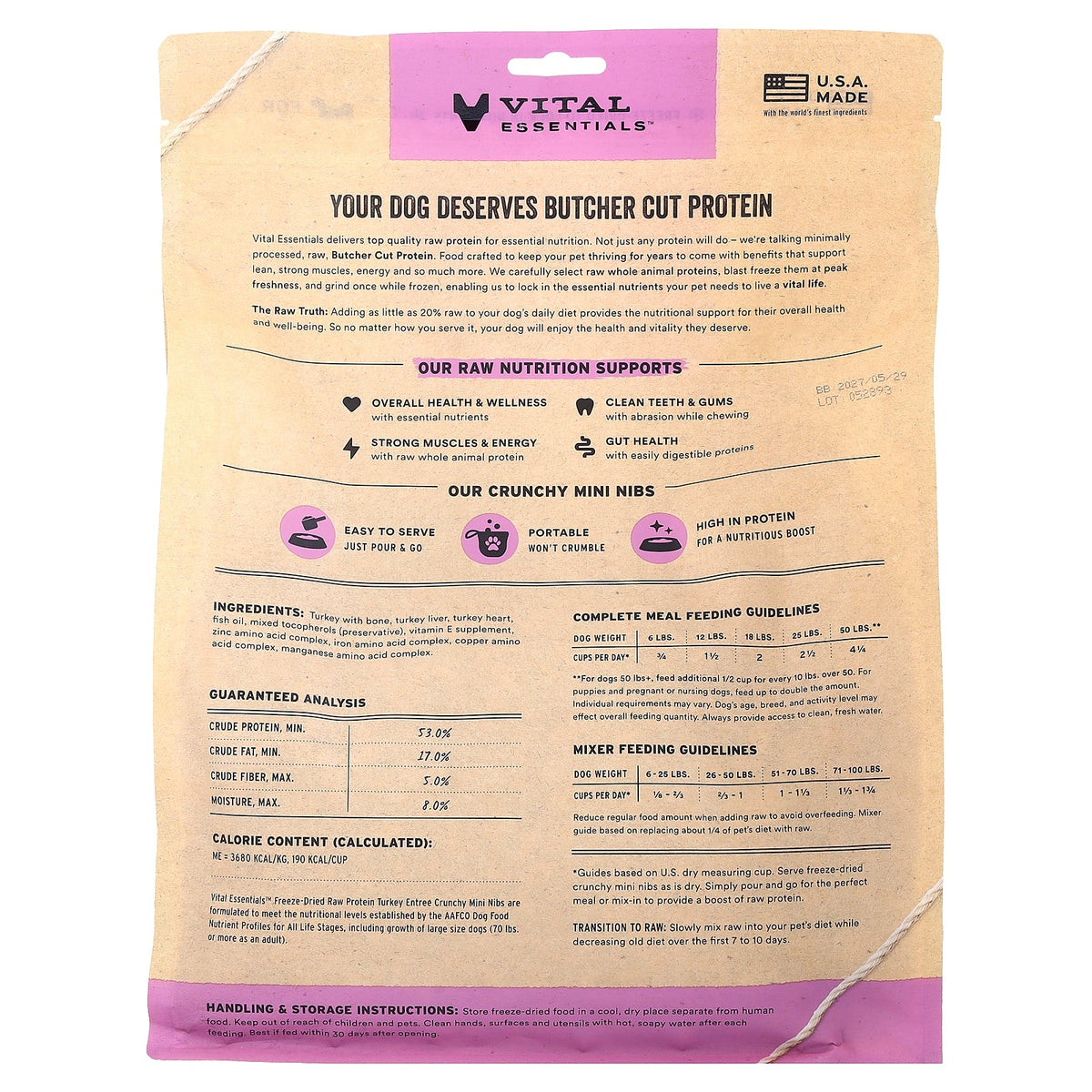 Vital Essentials, Freeze-Dried Raw Protein, Crunchy Mini Nibs, For Dogs, Turkey Entree, 25 oz (708.7 g)