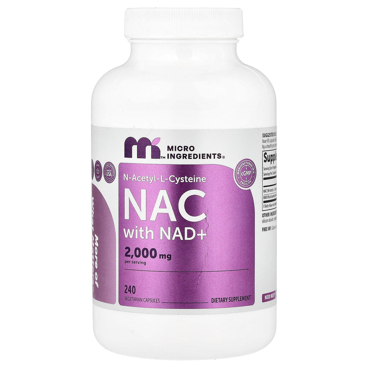 Micro Ingredients, NAC with NAD+, 240 Vegetarian Capsules