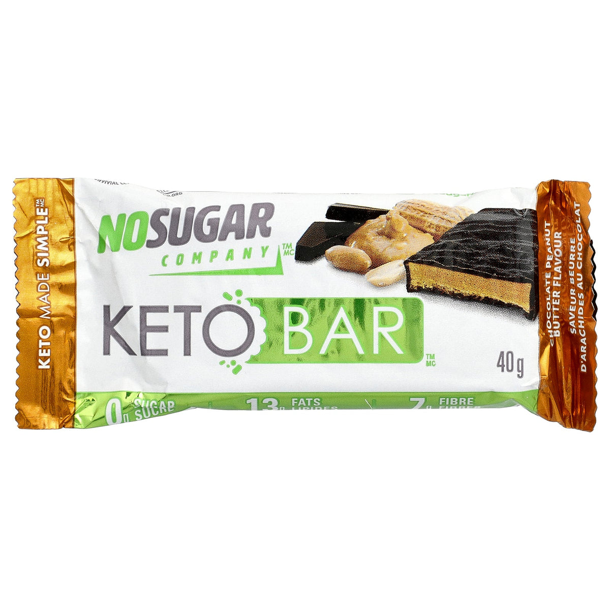 No Sugar Company, Keto Bar™, Chocolate Peanut Butter, 12 Bars, 40 g Each