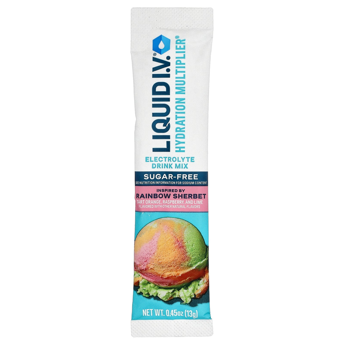 Liquid I.V., Hydration Multiplier®, Electrolyte Drink Mix, Rainbow Sherbet, Sugar Free, 10 Sticks, 0.45 oz (13 g) Each