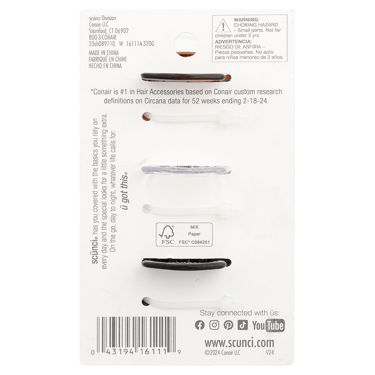 Scunci, Claw Clips, Assorted Colors, 3 Pieces