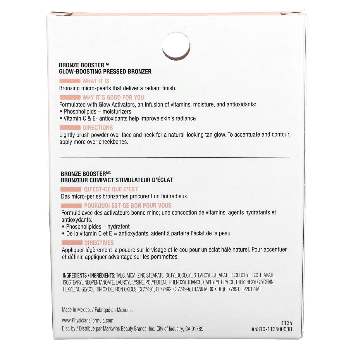 Physicians Formula, Bronze Booster, Glow-Boosting Pressed Bronzer, 1135 Medium to Dark, 0.3 oz (9 g)