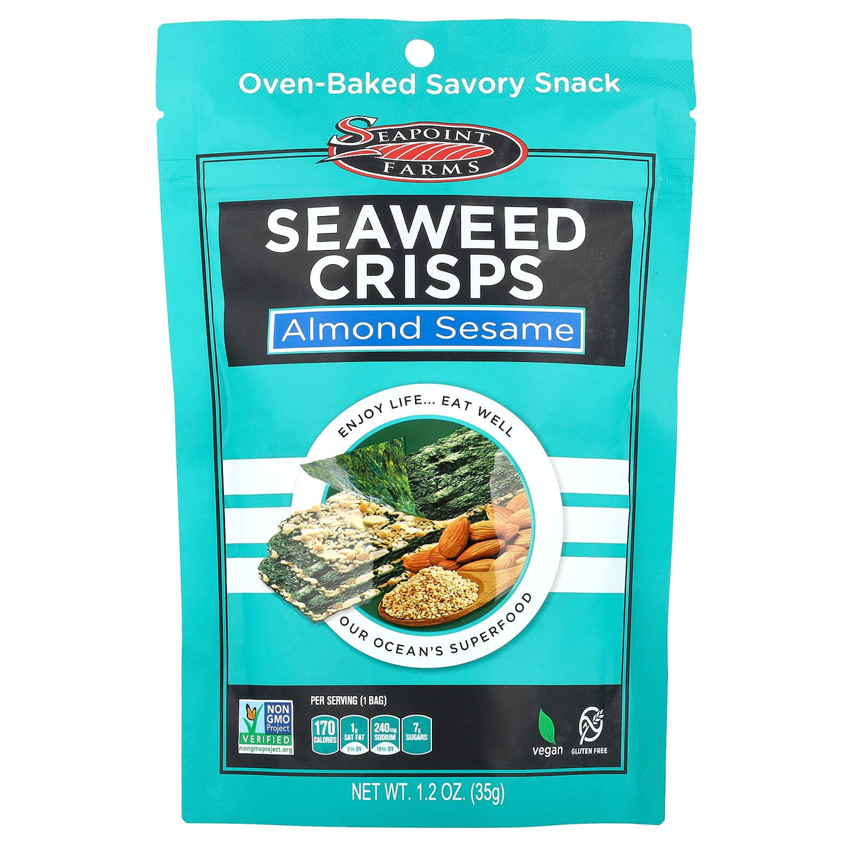 Seapoint Farms, Seaweed Crisps, Almond Sesame, 1.2 oz (35 g)