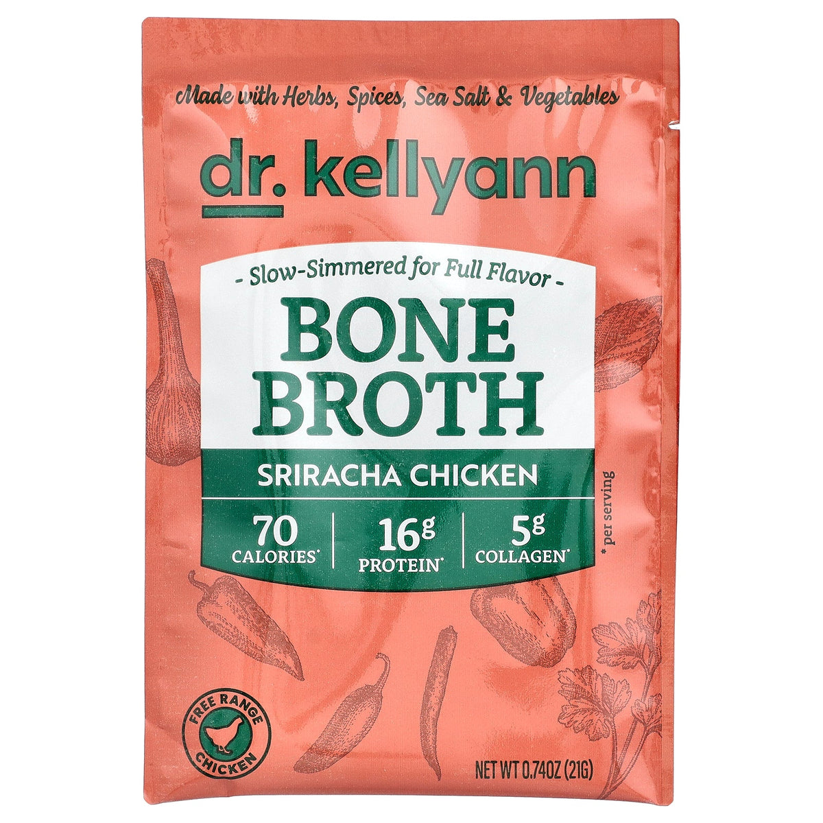Dr. Kellyann, Bone Broth, Sriracha Chicken, 7 Packets, 0.74 oz (21 g) Each