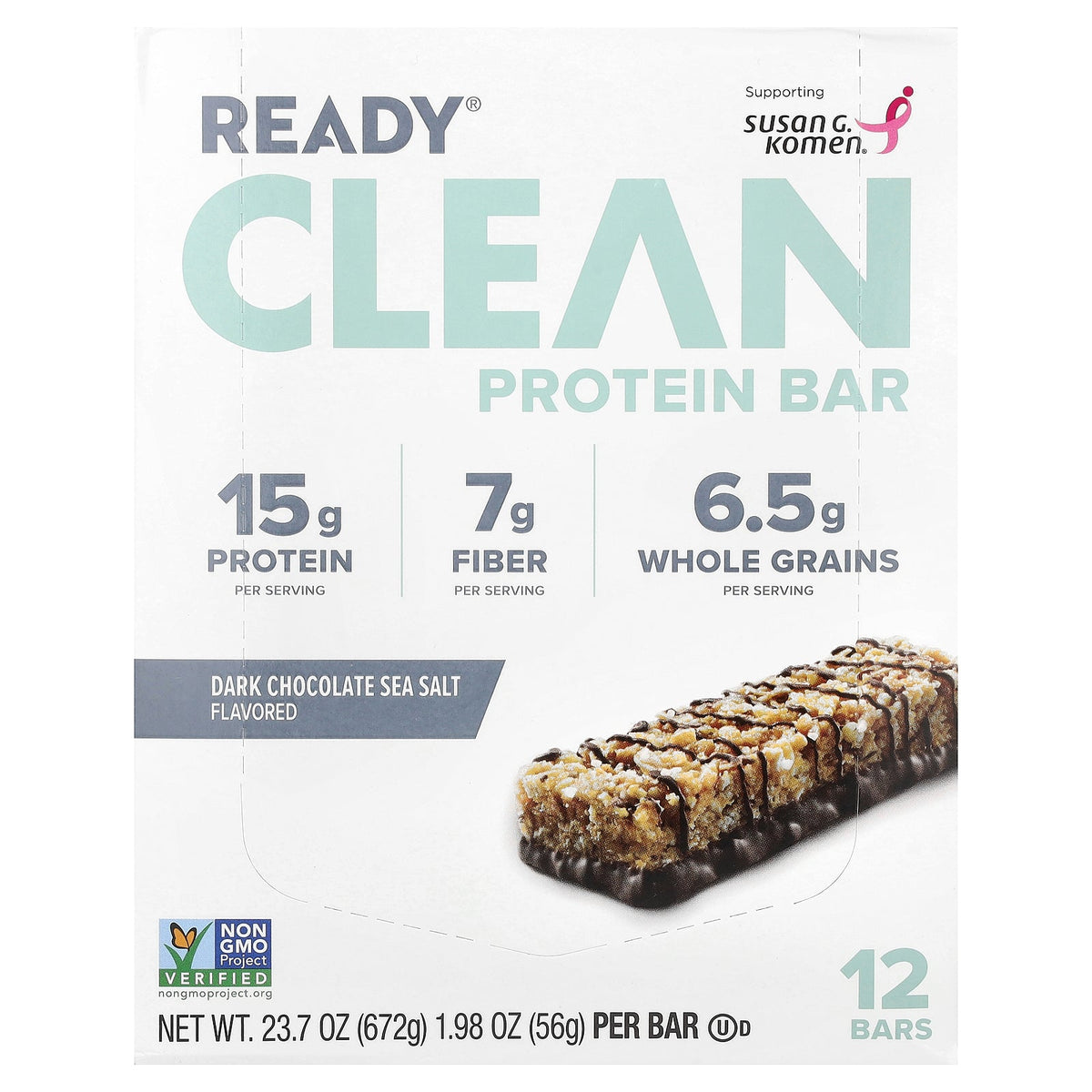 Ready, Clean Protein Bar, Dark Chocolate Sea Salt, 12 Bars, 1.98 oz (56 g) Each
