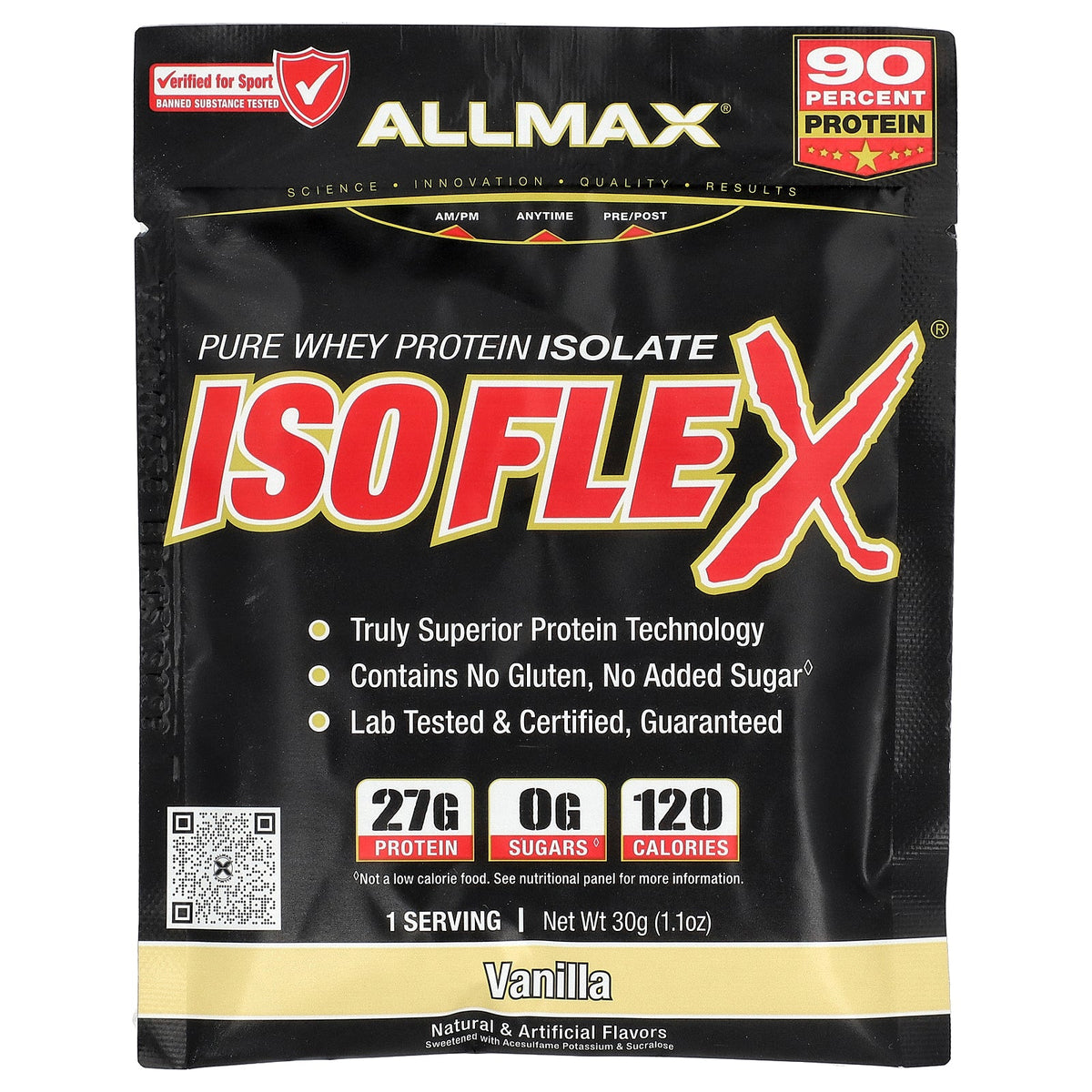 ALLMAX, ISOFLEX®, Pure Whey Protein Isolate, Vanilla, 10 Packs, 1.1 oz (30 g) Each