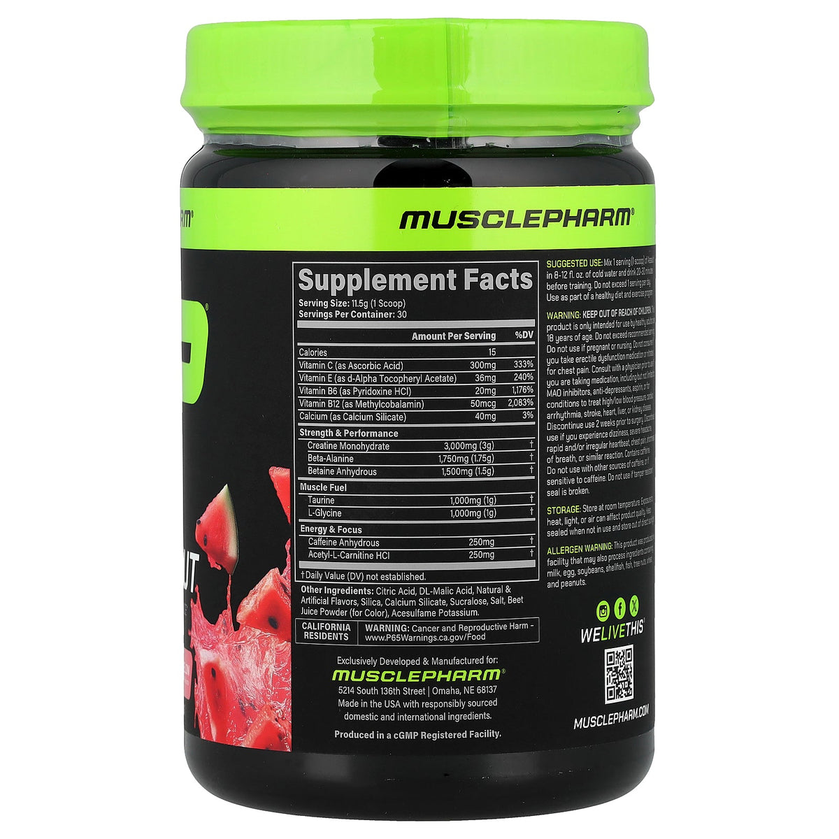 MusclePharm, Assault® Preworkout, Watermelon, 12.1 oz (344 g)