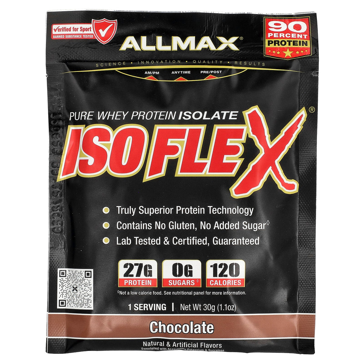 ALLMAX, ISOFLEX®, Pure Whey Protein Isolate, Chocolate, 10 Packs, 1.1 oz (30 g) Each