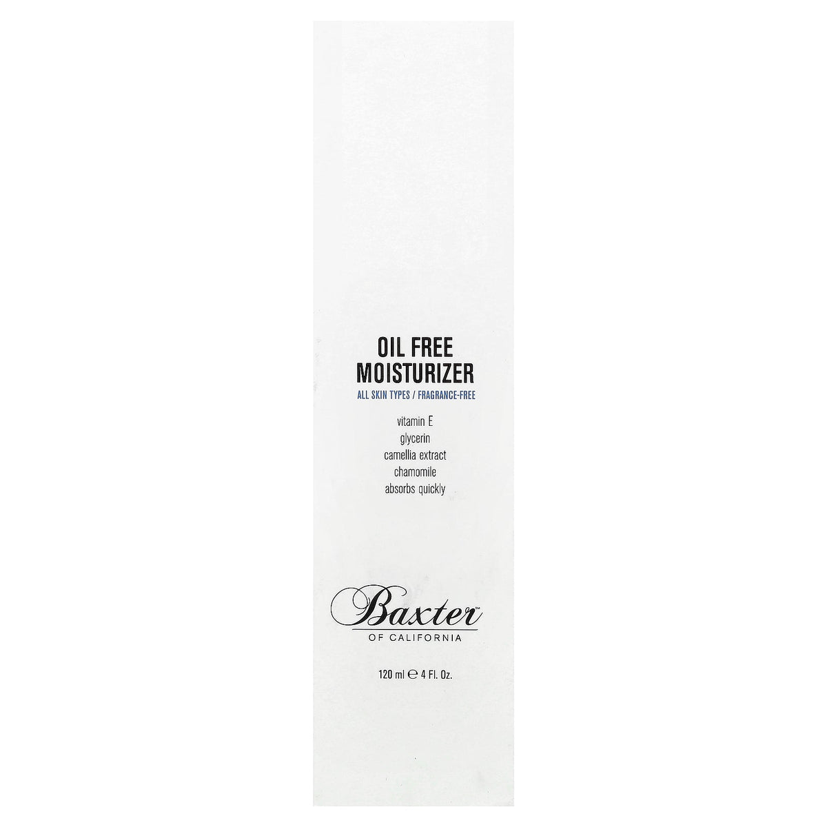 Baxter of California, Oil Free Moisturizer, All Skin Types, Fragrance-Free, 4 fl oz (120 ml)