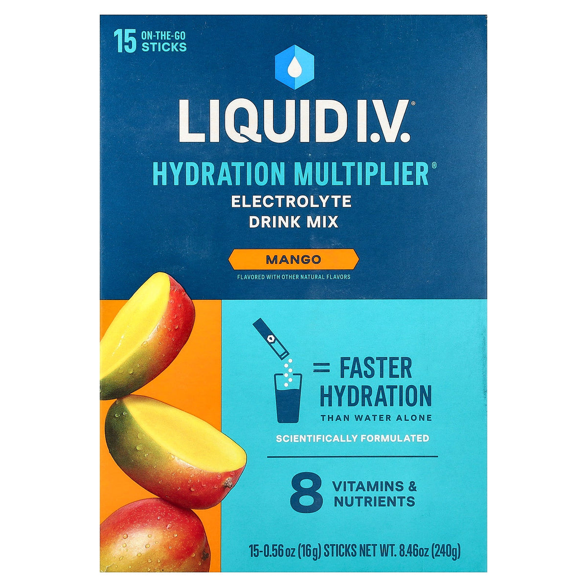 Liquid I.V., Hydration Multiplier®, Electrolyte Drink Mix, Mango, 15 Sicks, 0.56 oz (16 g) Each