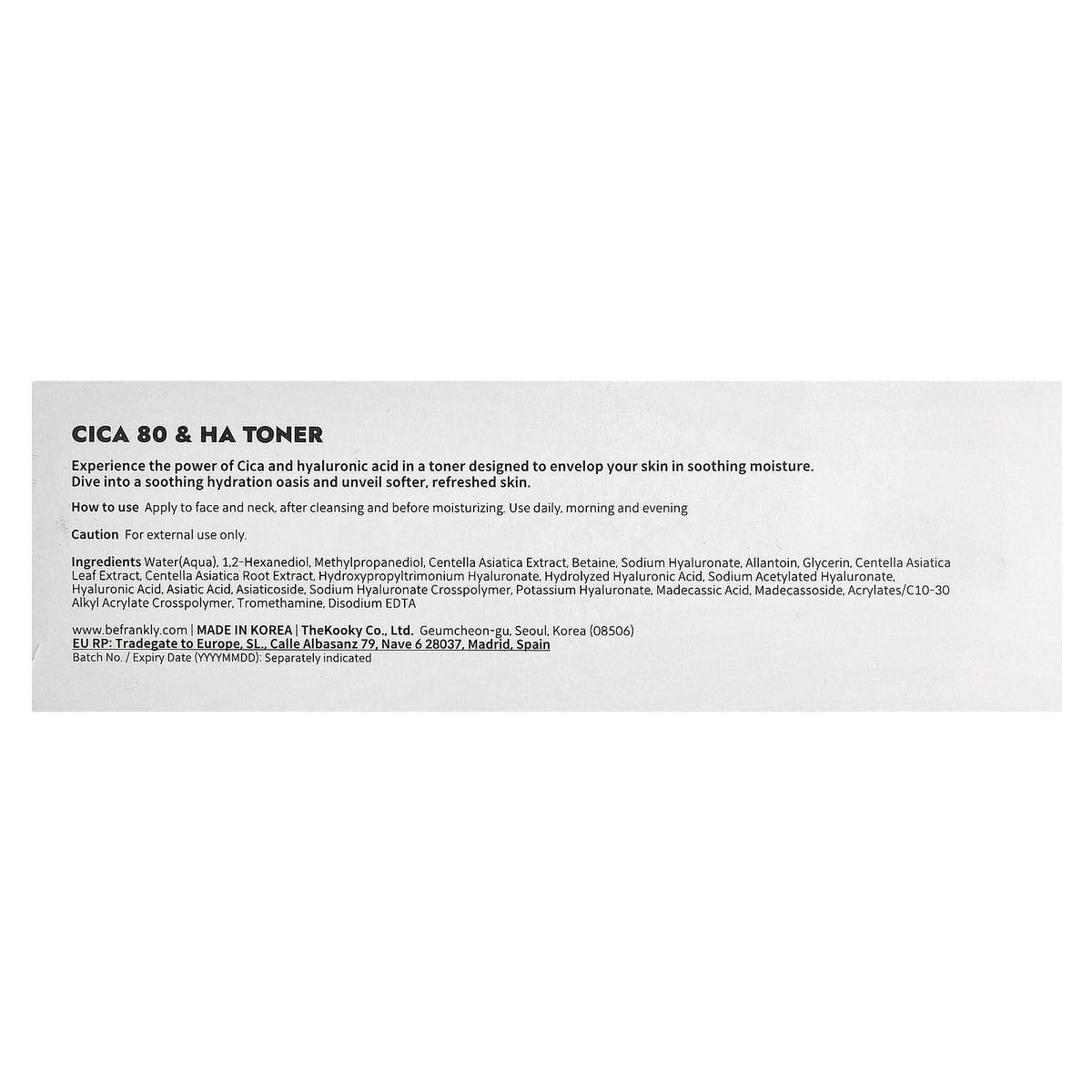 Frankly, Cica 80 & HA Toner , 8.8 fl oz (260 ml)
