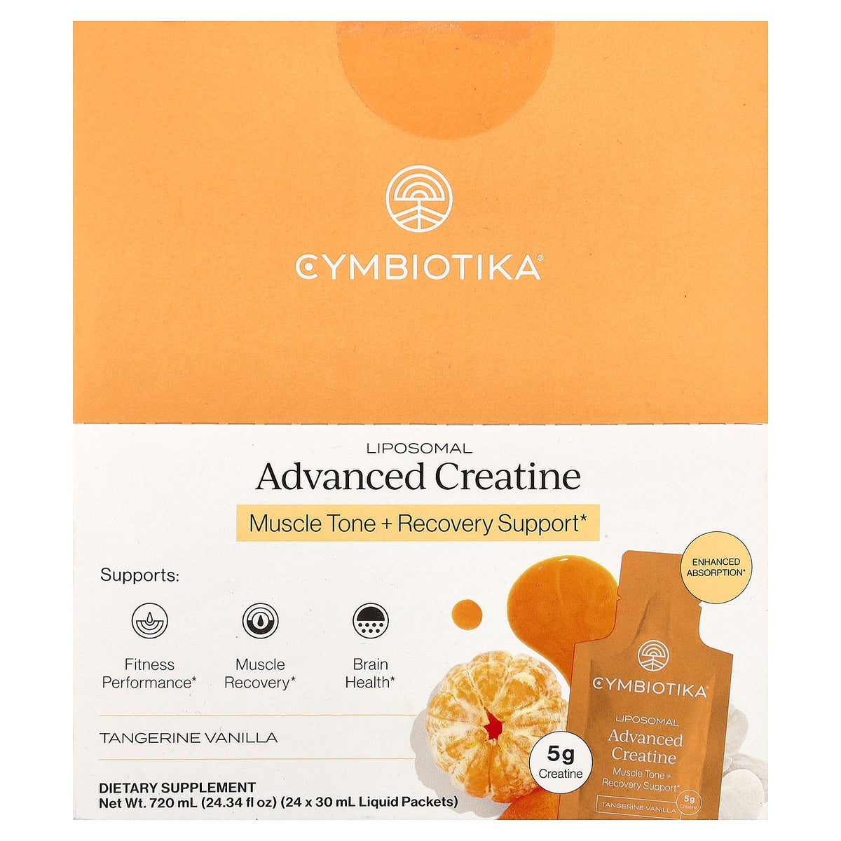 Cymbiotika, Liposomal Advanced Creatine, Tangerine Vanilla, 24 Liquid Packets, 1 fl oz (30 ml) Each