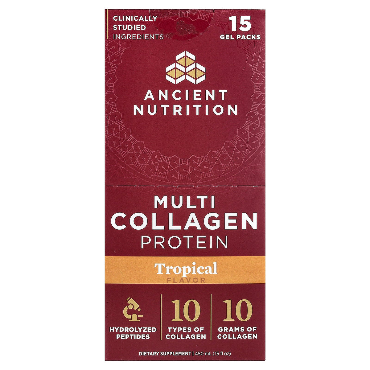 Ancient Nutrition, Multi Collagen Protein, Tropical, 15 Gel Packs, 1 fl oz (30 ml) Each