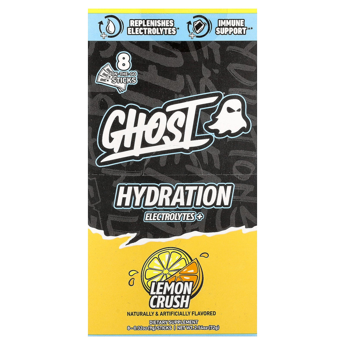 Ghost, Hydration Electrolytes+, Lemon Crush, 8 On-The-Go Sticks, 0.32 oz (9 g) Each