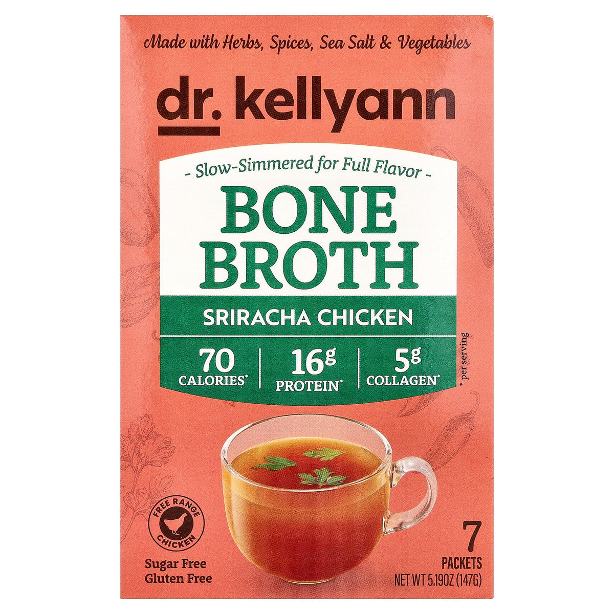 Dr. Kellyann, Bone Broth, Sriracha Chicken, 7 Packets, 0.74 oz (21 g) Each