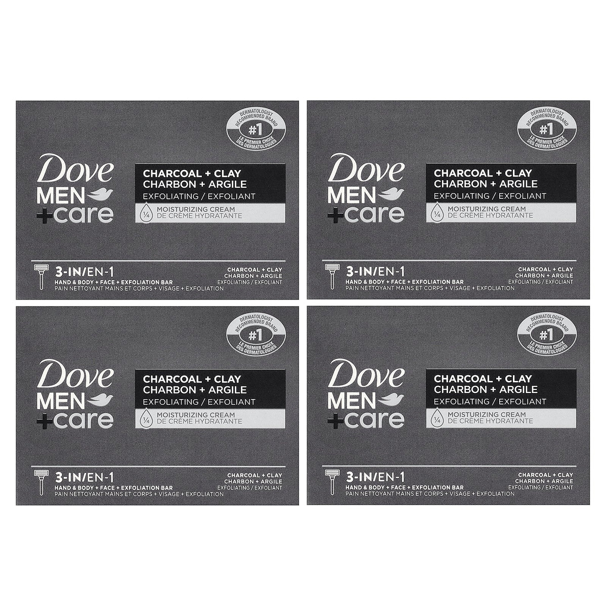 Dove, Men + Care, Exfoliating Bar, Charcoal + Clay, 4 Bars, 3.75 oz (106 g) Each