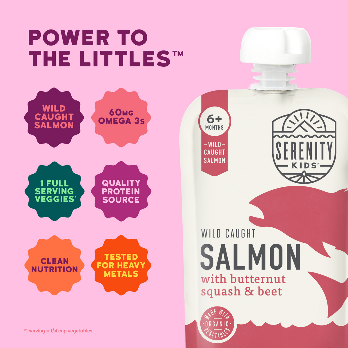 Serenity Kids, Wild Caught Salmon with Butternut Squash & Beet, 6+ Months, 3.5 oz (99 g)