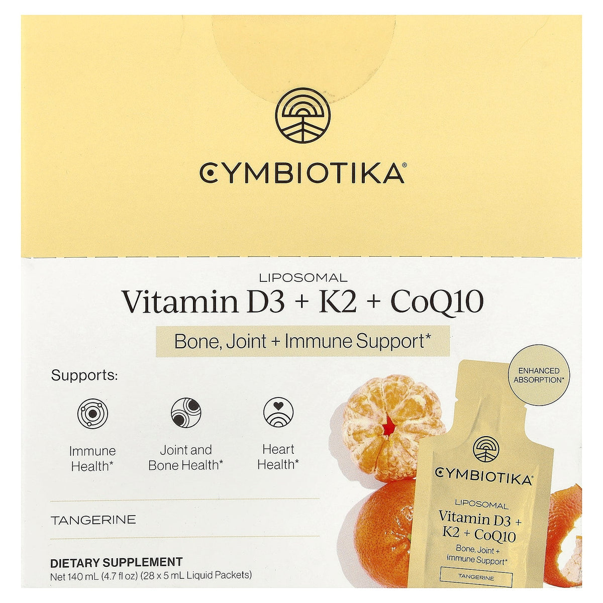Cymbiotika, Liposomal Vitamin D3 + K2 + CoQ10, Tangerine, 28 Liquid Packets, 0.17 fl oz (5 ml) Each