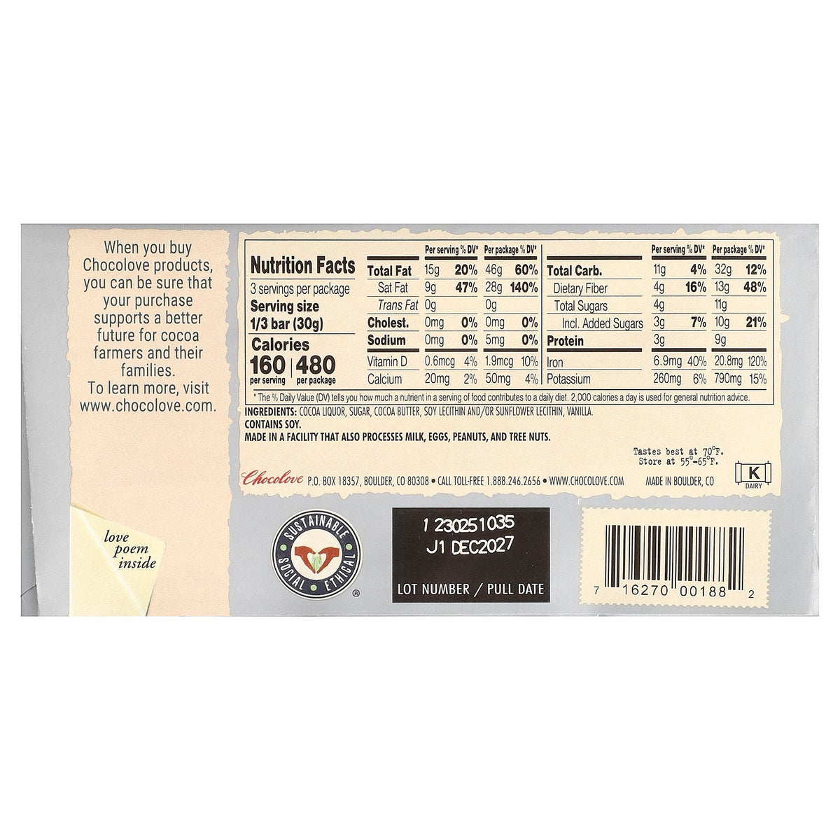 Chocolove, Extreme Dark Chocolate, 88% Cocoa, 3.2 oz (90 g)