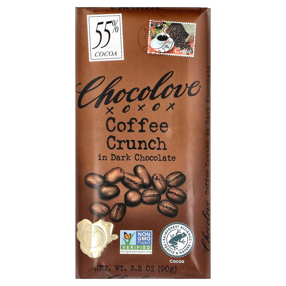 Chocolove, Coffee Crunch in Dark Chocolate, 55% Cocoa, 3.2 oz (90 g)