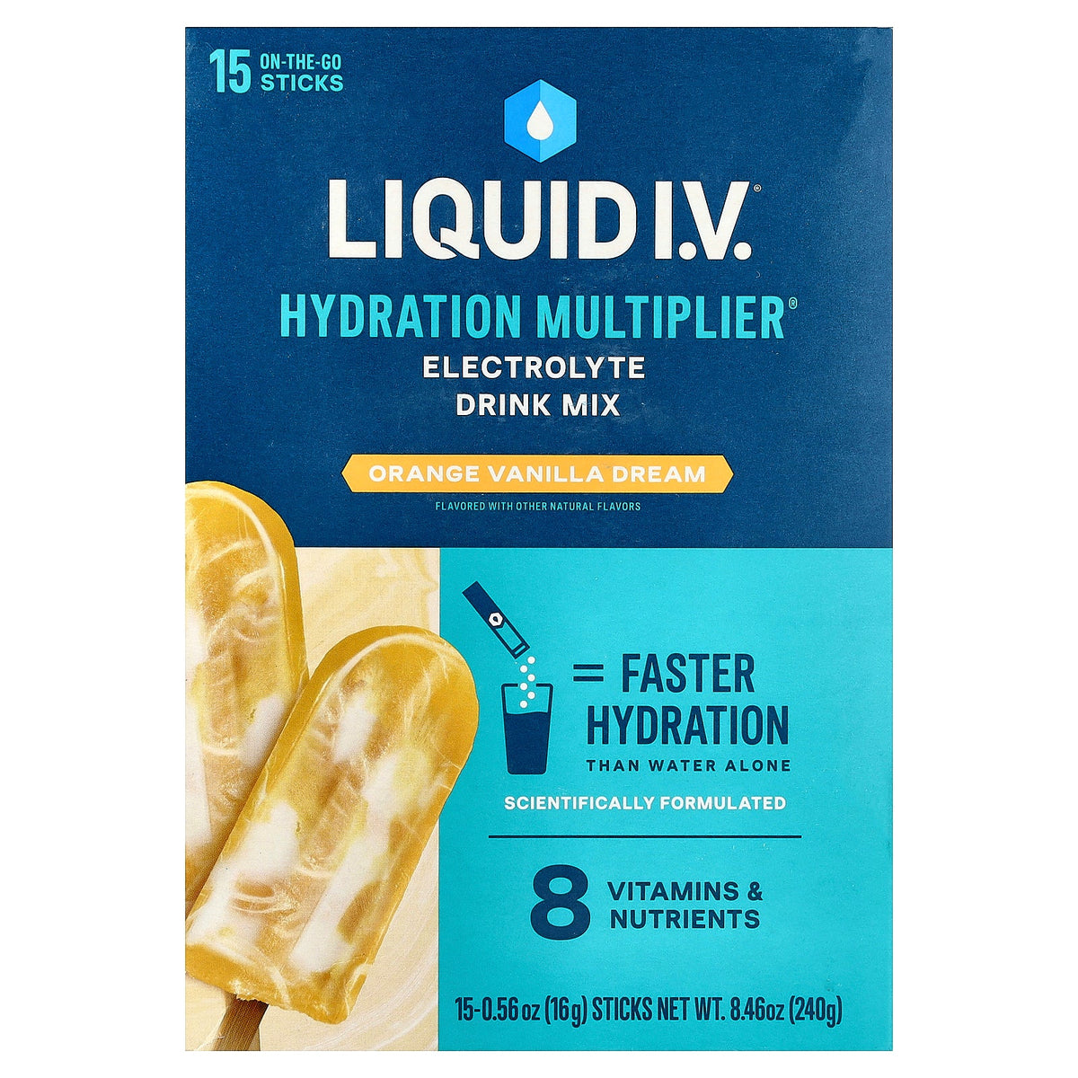 Liquid I.V., Hydration Multiplier®, Electrolyte Drink Mix, Orange Vanilla Dream, 15 Sticks, 0.56 oz (16 g) Each