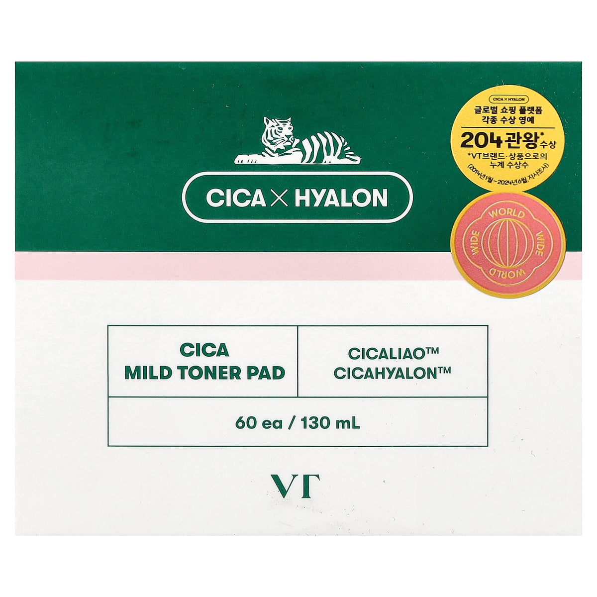 VT Cosmetics, Cica Mild Toner Pad, 60 Pads