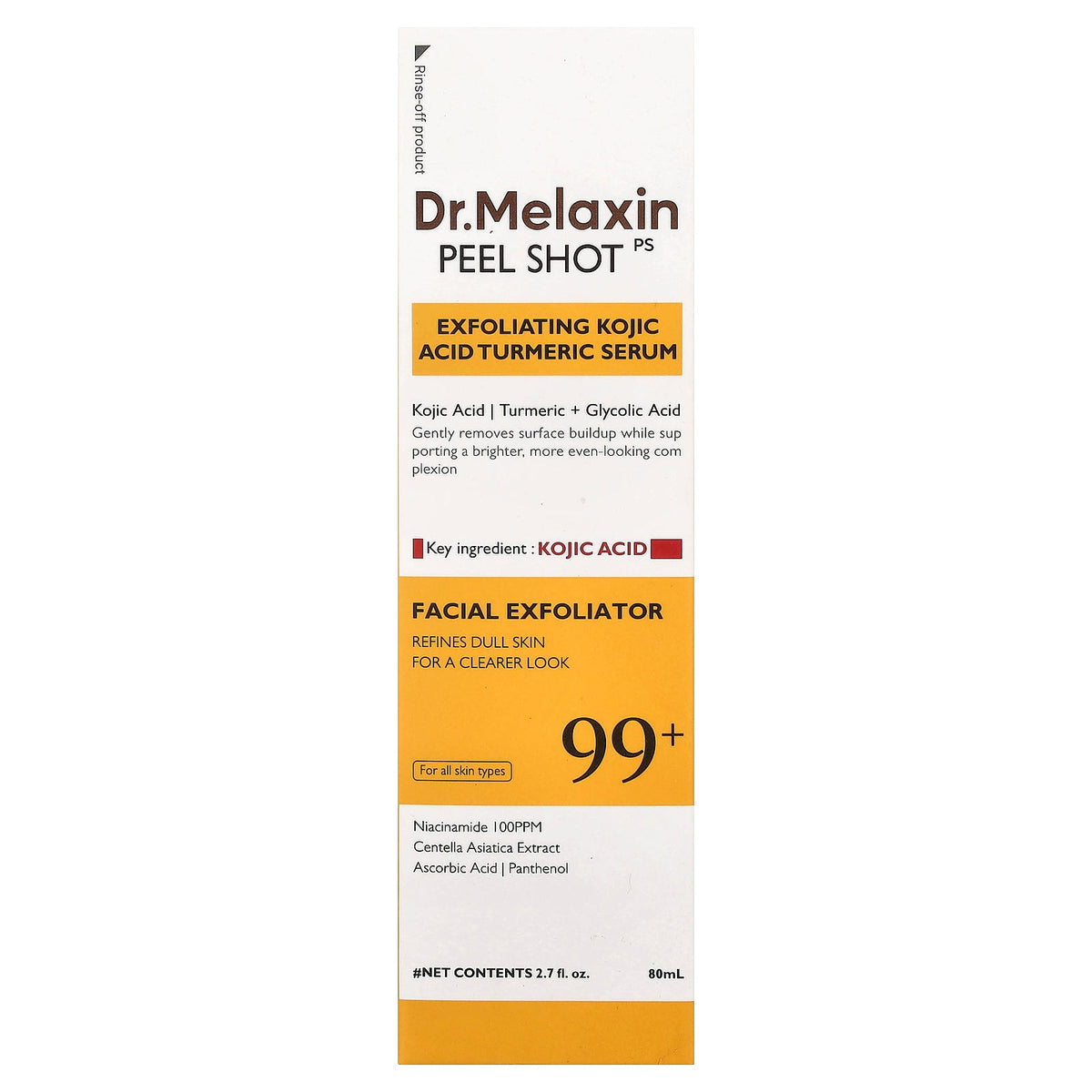 Dr.Melaxin, Peel Shot, Exfoliating Kojic Acid and Turmeric Serum, For All Skin Types, 2.7 fl oz (80 ml)