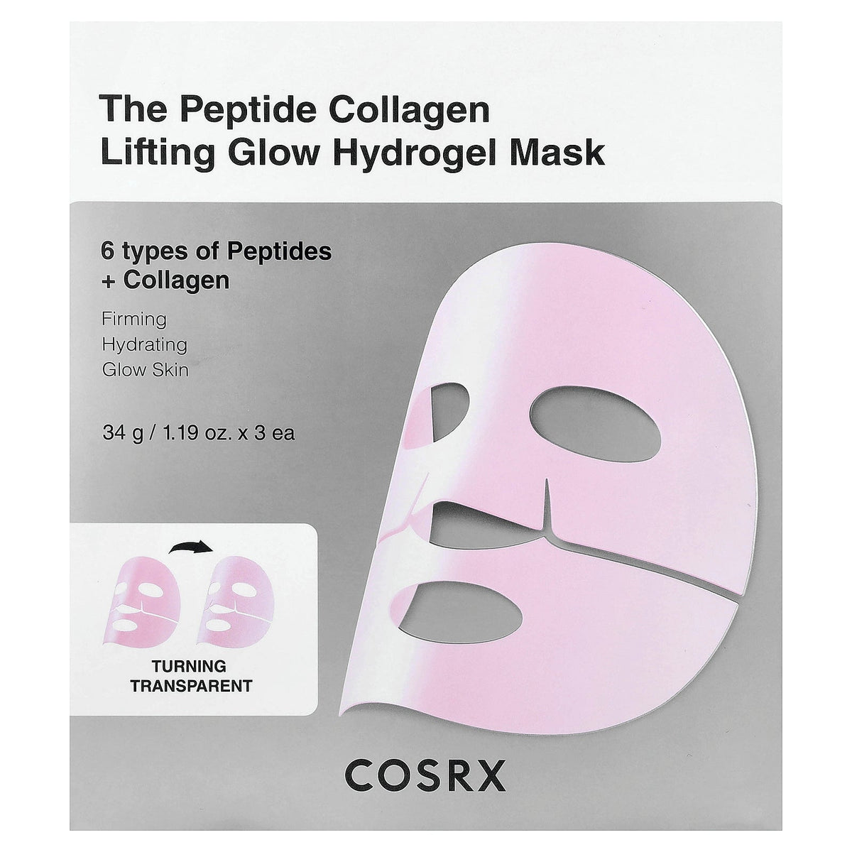 CosRx, The Peptide Collagen Lifting Glow Hydrogel Beauty Mask, 3 Sheets, 1.19 oz (34 g) Each