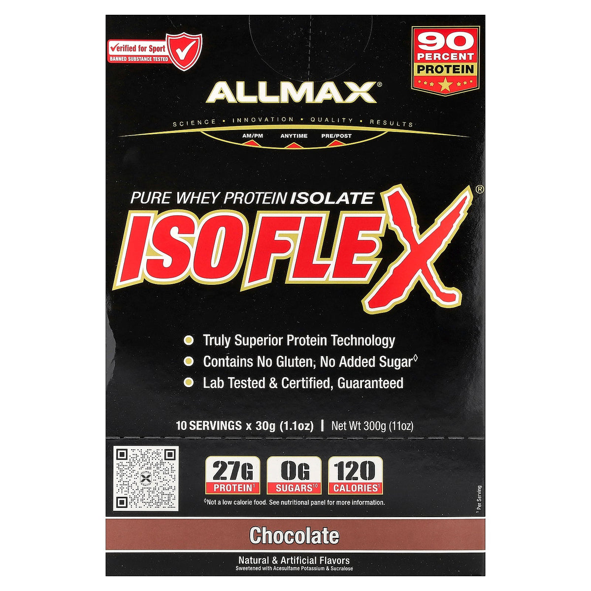 ALLMAX, ISOFLEX®, Pure Whey Protein Isolate, Chocolate, 10 Packs, 1.1 oz (30 g) Each