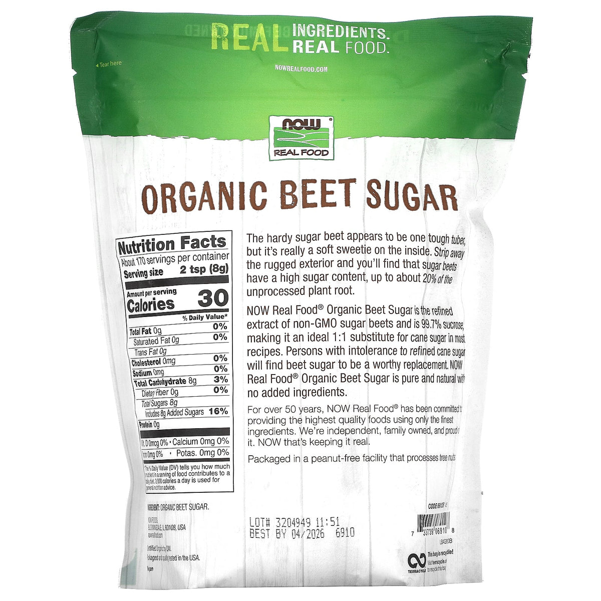 NOW Foods, Organic Beet Sugar, 3 lbs (1361 g)