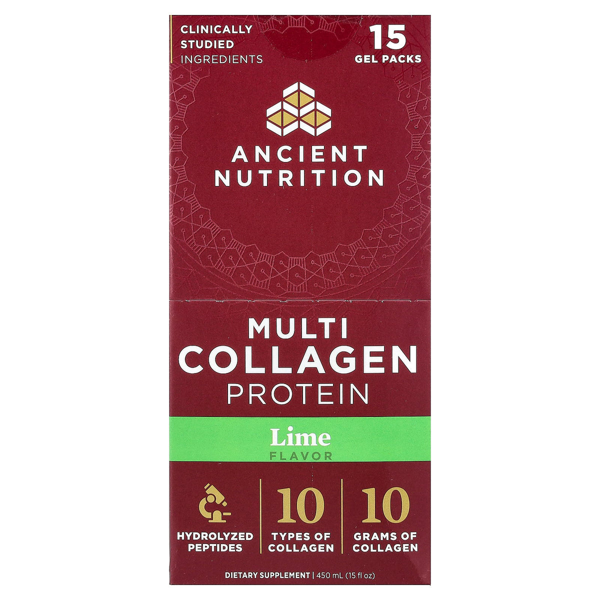 Ancient Nutrition, Multi Collagen Protein, Lime, 15 Gel Packs, 1 fl oz (30 ml) Each