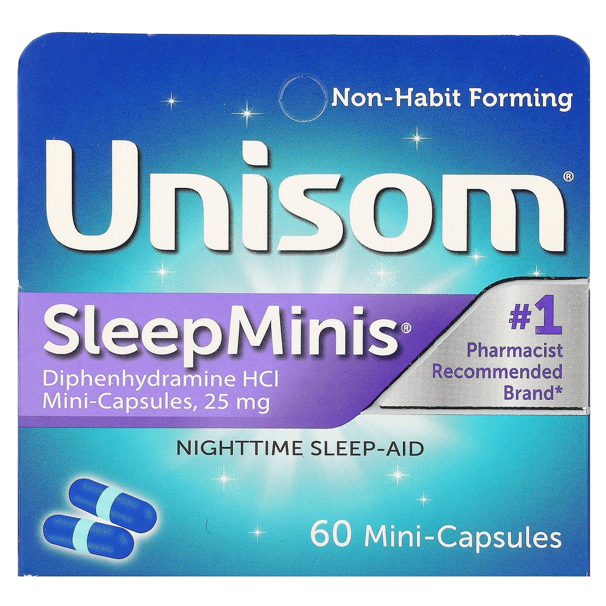 Unisom, SleepMinis, Nighttime Sleep-Aid, 25 mg, 60 Mini-Capsules
