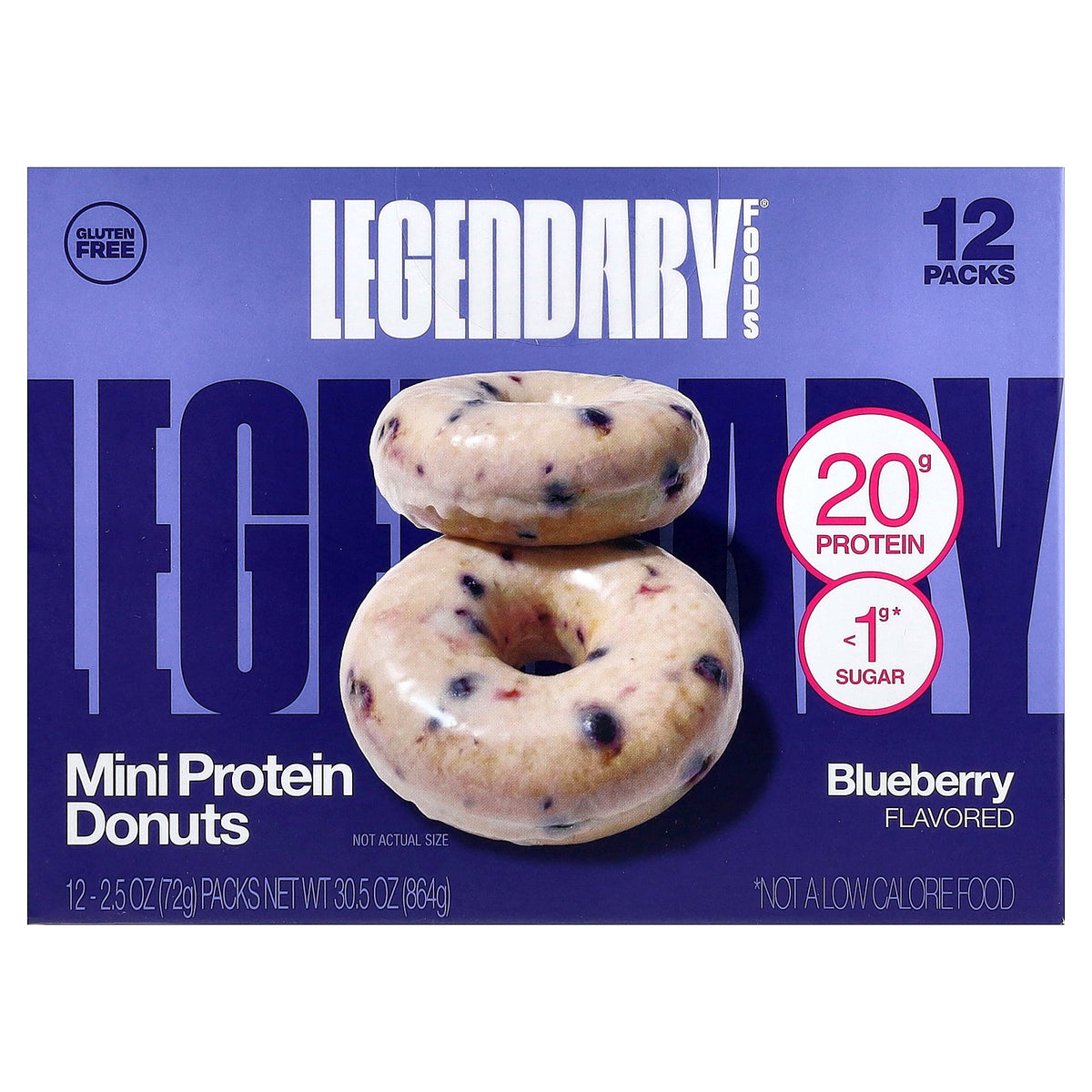 Legendary Foods, Mini Protein Donuts, Blueberry, 12 Packs, 2.5 oz (72 g) Each