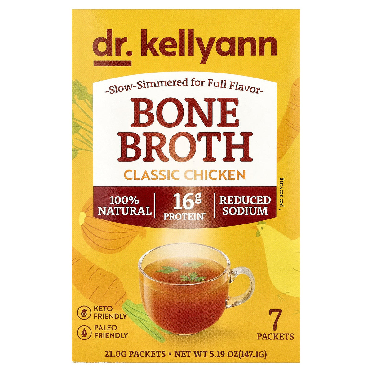 Dr. Kellyann, Bone Broth, Classic Chicken, 7 Packets, 0.74 oz (21 g) Each