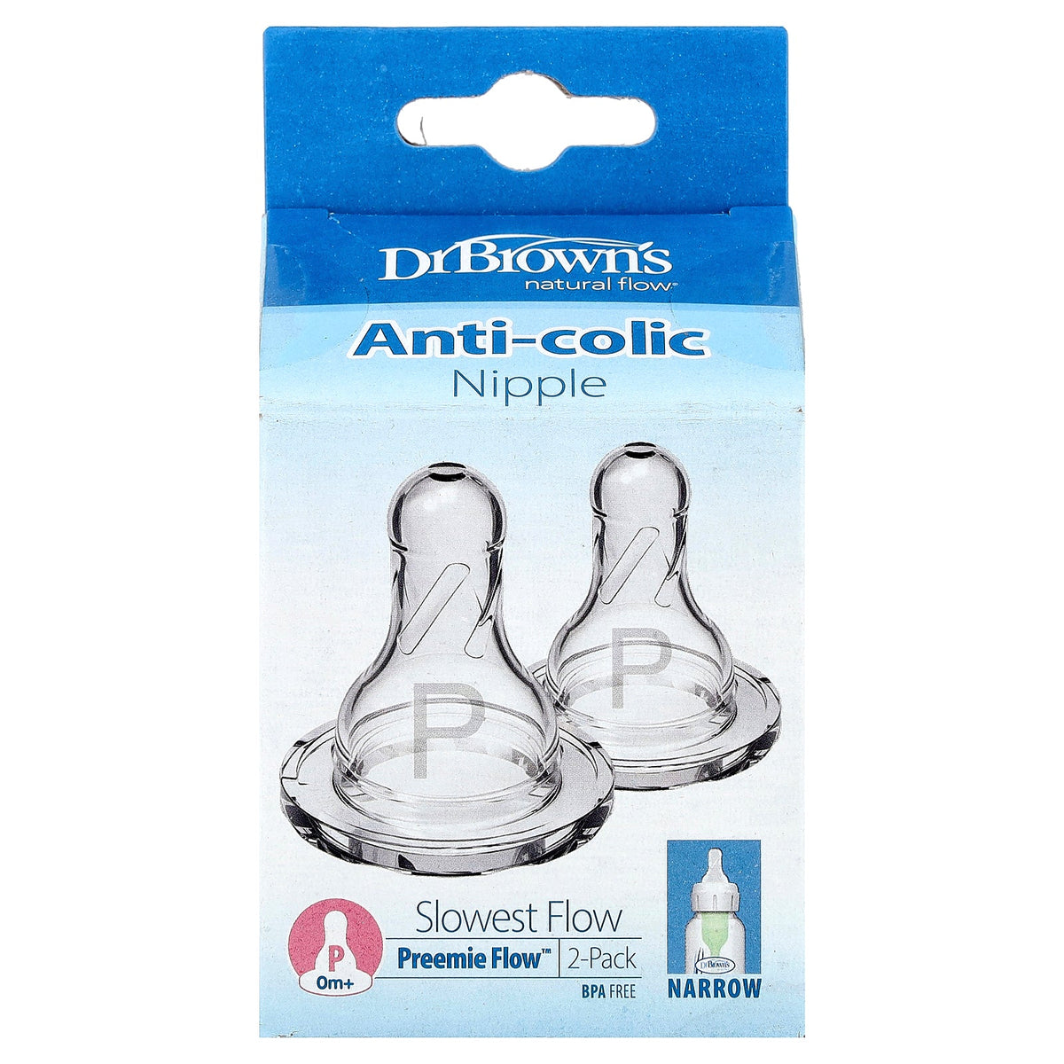 Dr. Brown's, Natural Flow®, Preemie Flow™, Anti-colic Nipple, 0 Months +, Slowest Flow, 2 Pack
