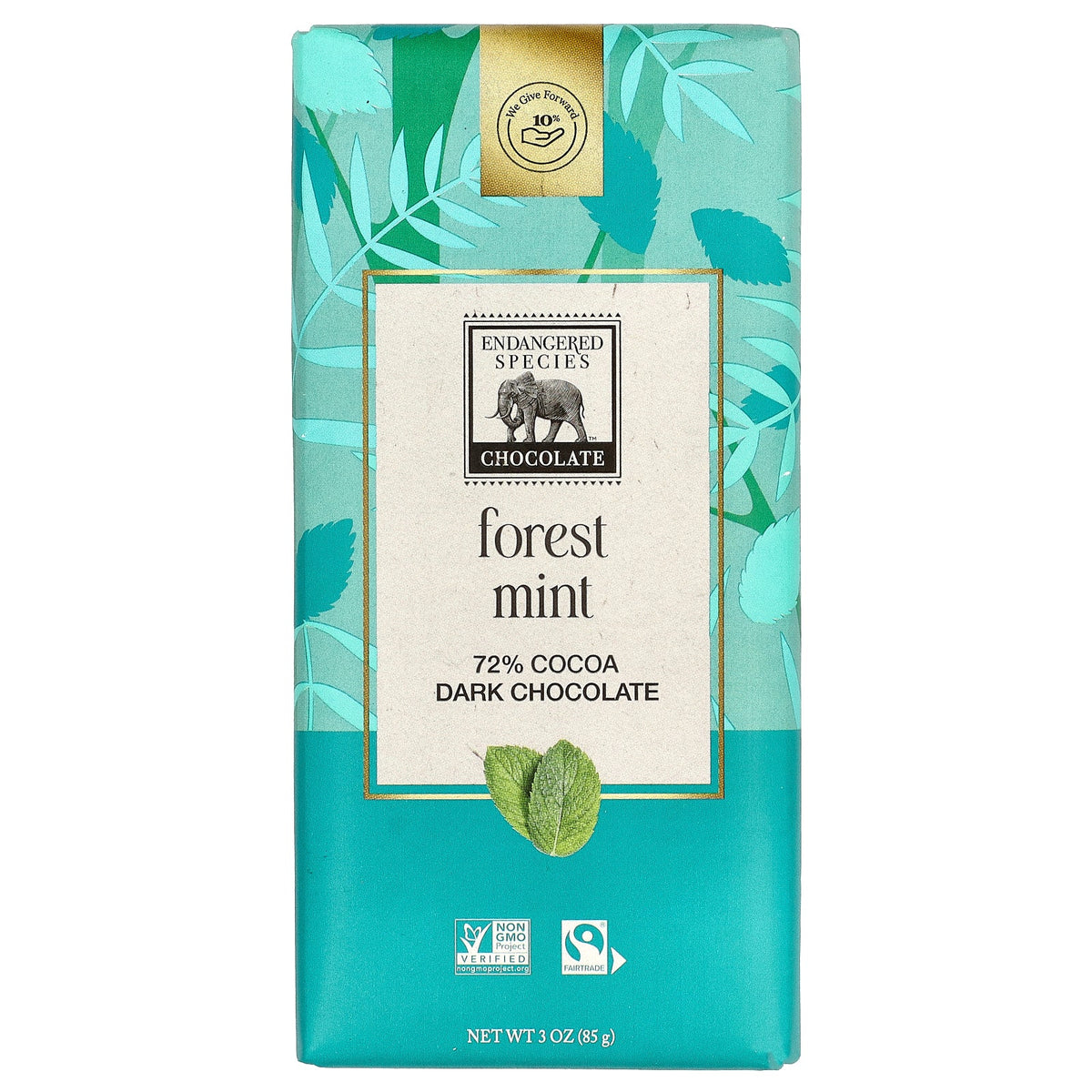Endangered Species Chocolate, Forest Mint + Dark Chocolate, 72% Cocoa, 3 oz (85 g)