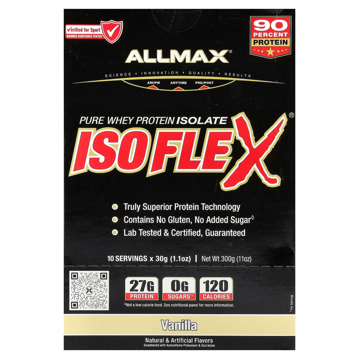 ALLMAX, ISOFLEX®, Pure Whey Protein Isolate, Vanilla, 10 Packs, 1.1 oz (30 g) Each