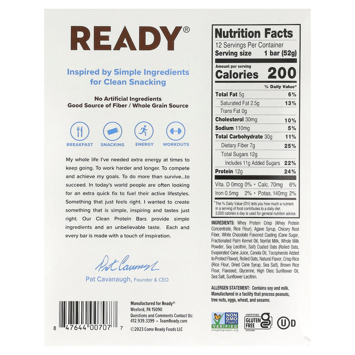 Ready, Clean Protein Bar, Vanilla Swirl, 12 Bars, 1.83 oz (52 g) Each