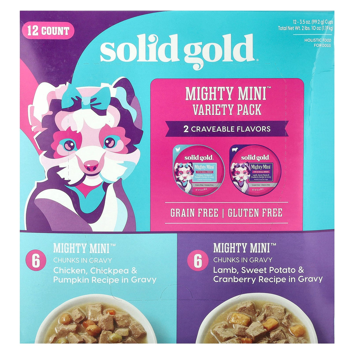 Solid Gold, Mighty Mini™ Variety Pack, For Toy & Small Breed Dogs, 12 Count, 3.5 oz (99 g) Each