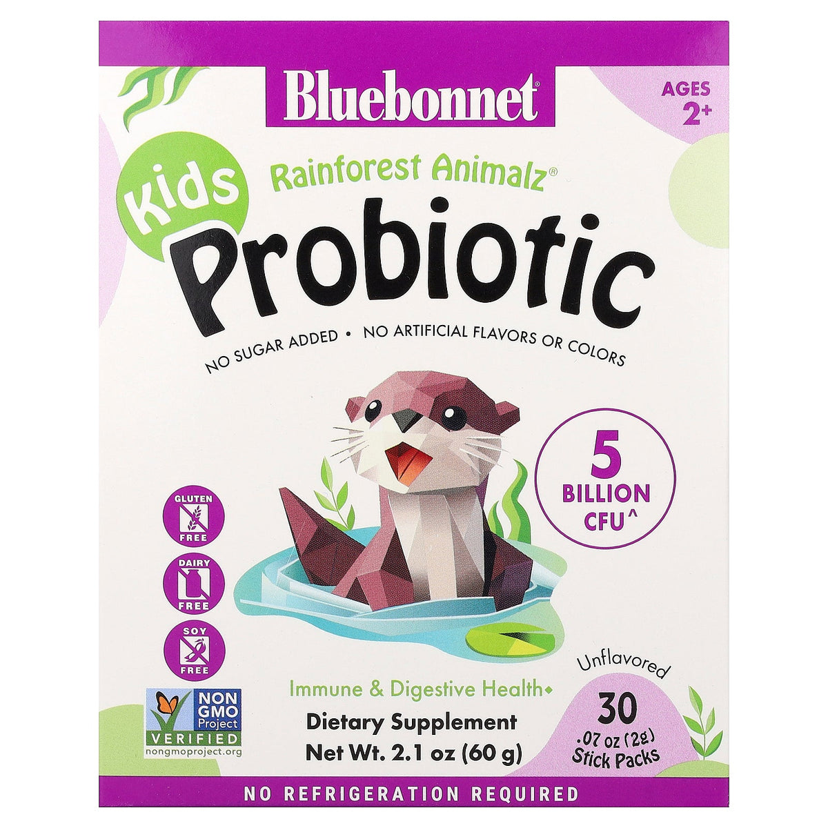 Bluebonnet Nutrition, Kids, Probiotic, Ages 2+, Unflavored, 30 Stick Packs, 0.07 oz (2 g) Each