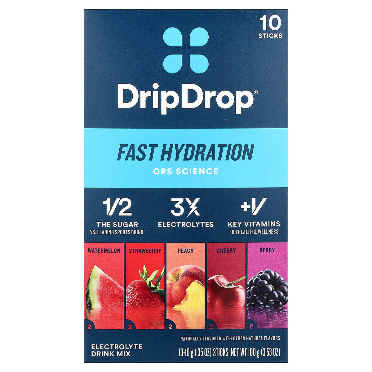DripDrop, Electrolyte Drink Mix, Variety Pack, 10 Sticks, 0.35 oz (10 g) Each