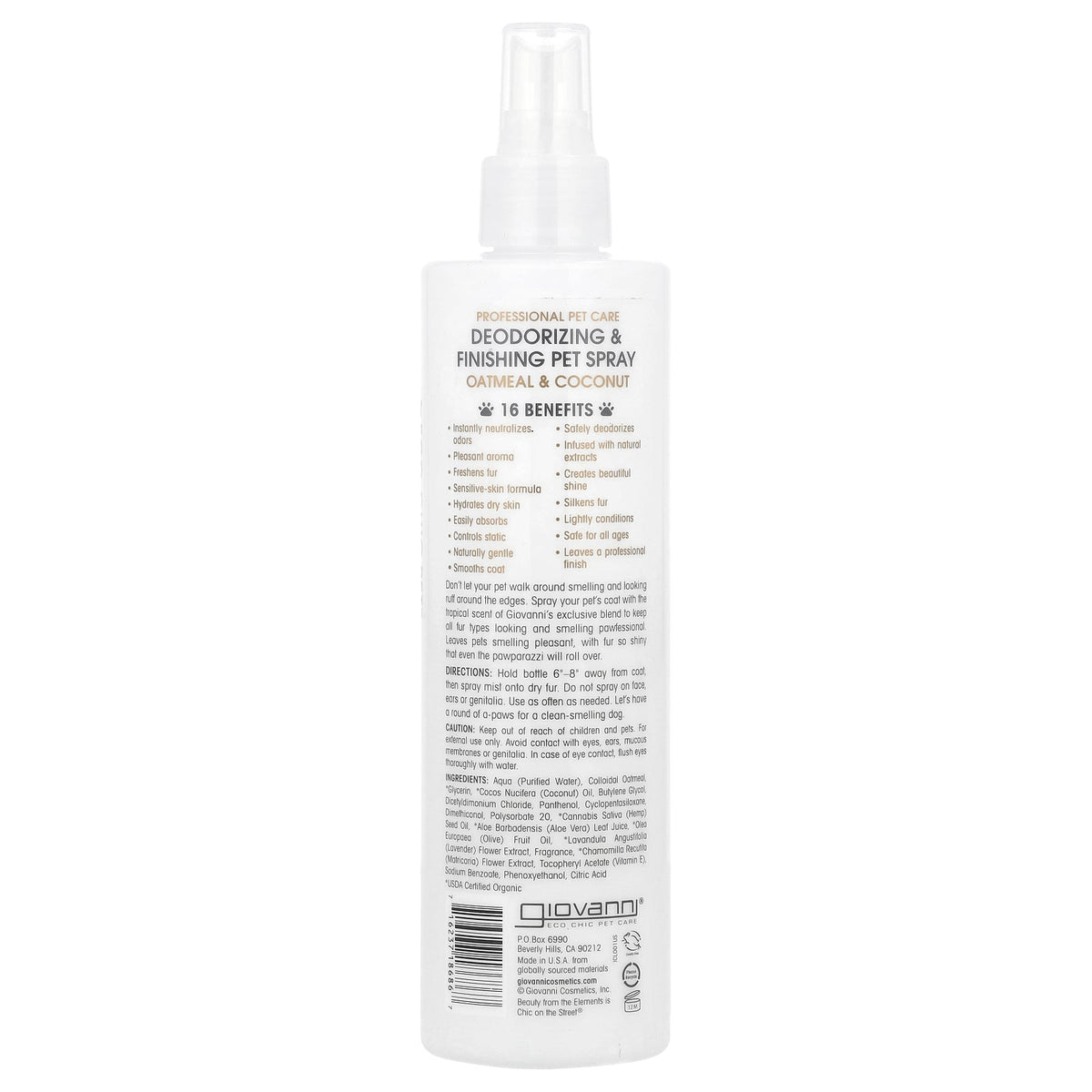 Giovanni, Professional Pet Care, Deodorizing & Finishing Pet Spray, For Dogs, Oatmeal & Coconut, 10 fl oz (295 ml)