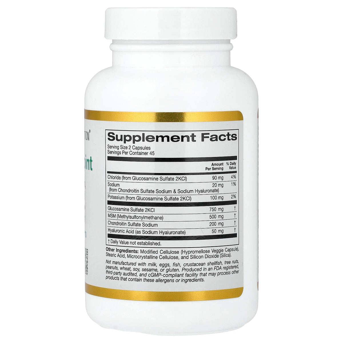 California Gold Nutrition, Total Veggie Joint Support Formula with Glucosamine, Chondroitin, MSM, and Hyaluronic Acid, 90 Veggie Capsules