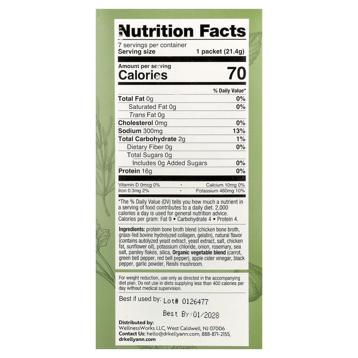 Dr. Kellyann, Bone Broth, Roasted Rosemary Chicken, 7 Packets, 0.75 oz (21.4 g) Each