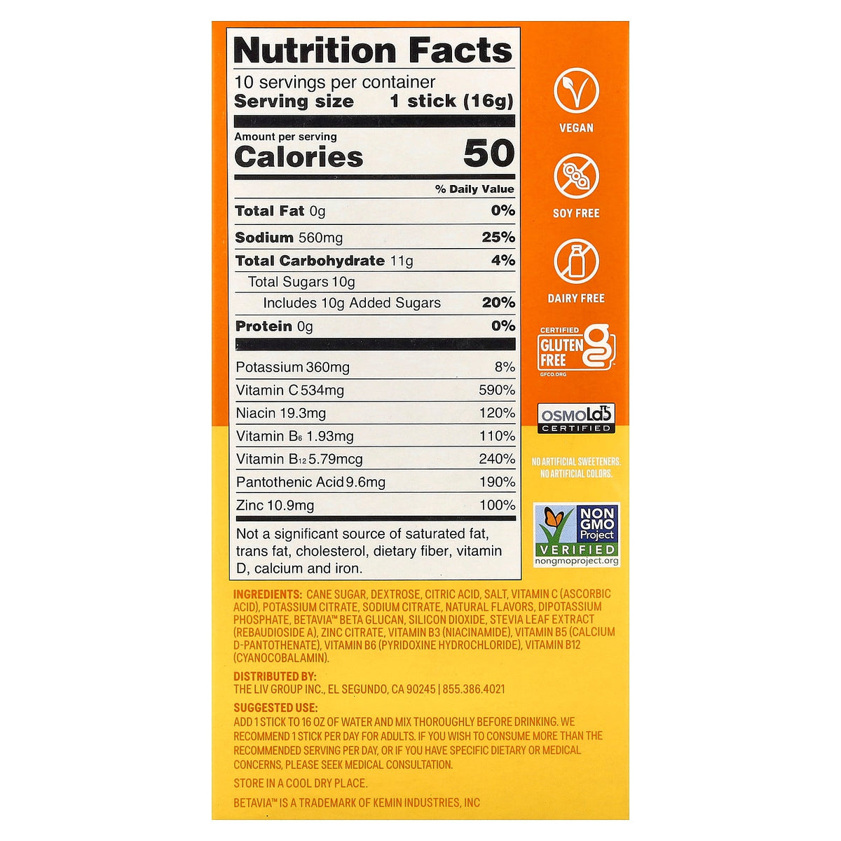 Liquid I.V., Hydration Multiplier® + Immune Support, Electrolyte Drink Mix, Mango Passion Fruit, 10 Sticks, 0.56 oz (16 g) Each