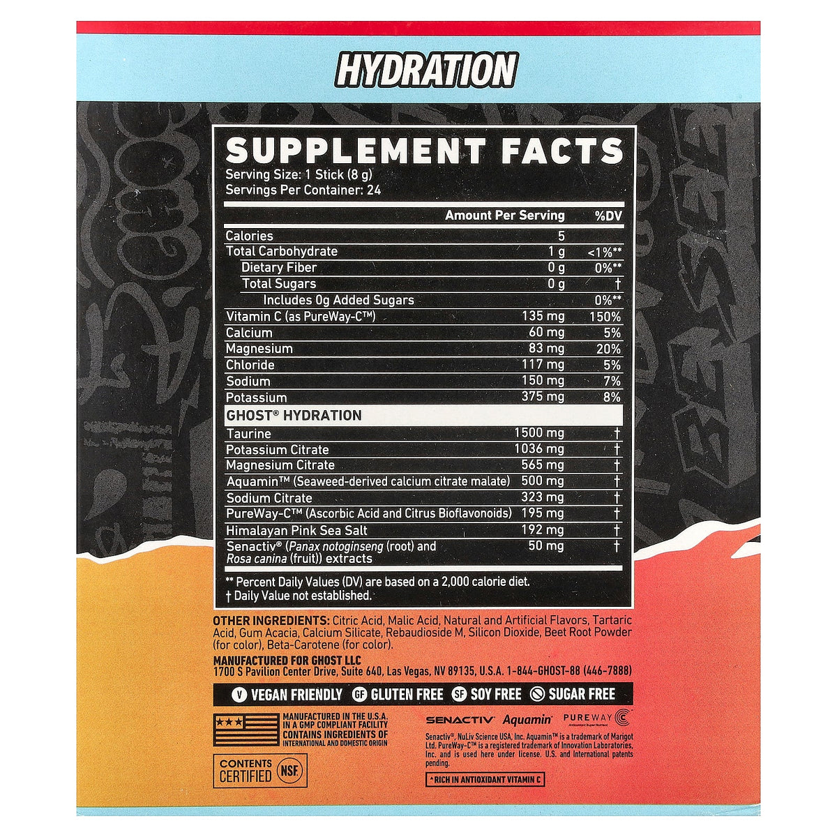 Ghost, Hydration Electrolytes+, Strawbango™, 24 On-The-Go Sticks, 0.28 oz (8 g) Each