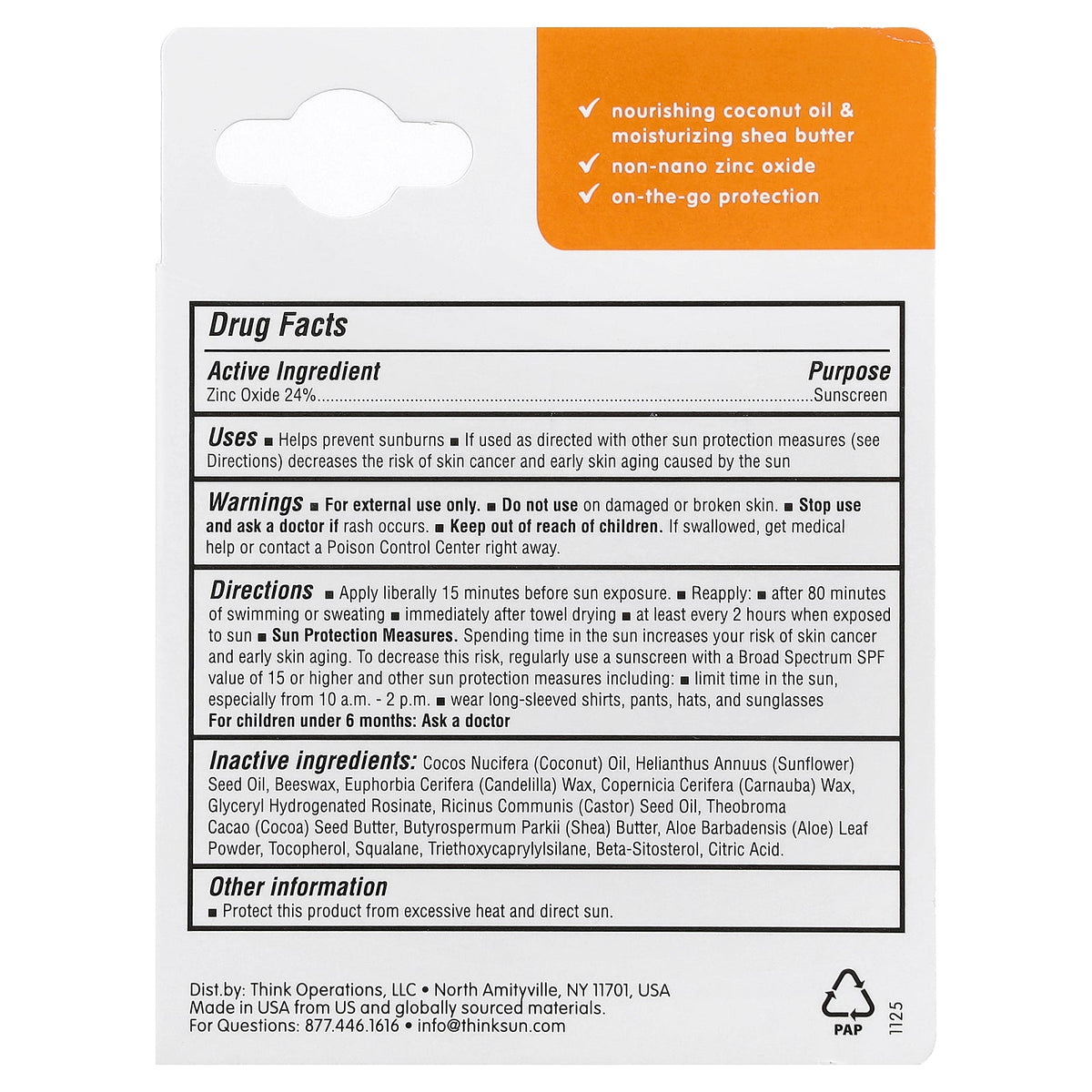 think, Thinkbaby®, Zinc Oxide Sunscreen Stick, SPF 30, Fragrance Free, 0.64 oz (18.4 g)