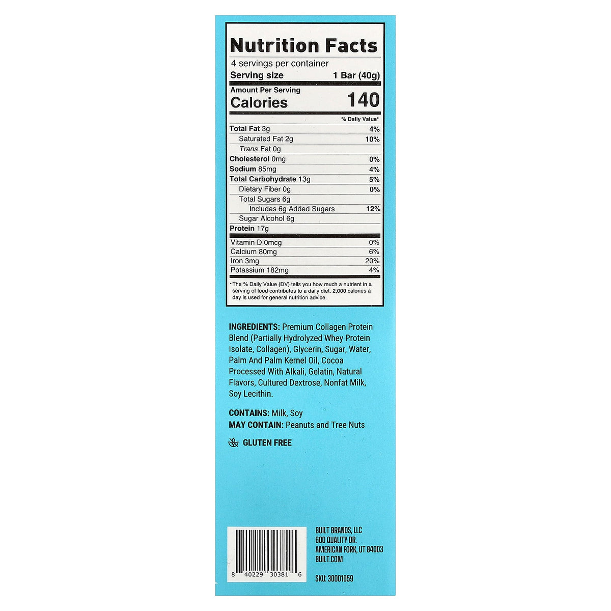 Built, Puff, Protein Bars, Coconut, 4 Bars, 1.41 oz (40 g) Each