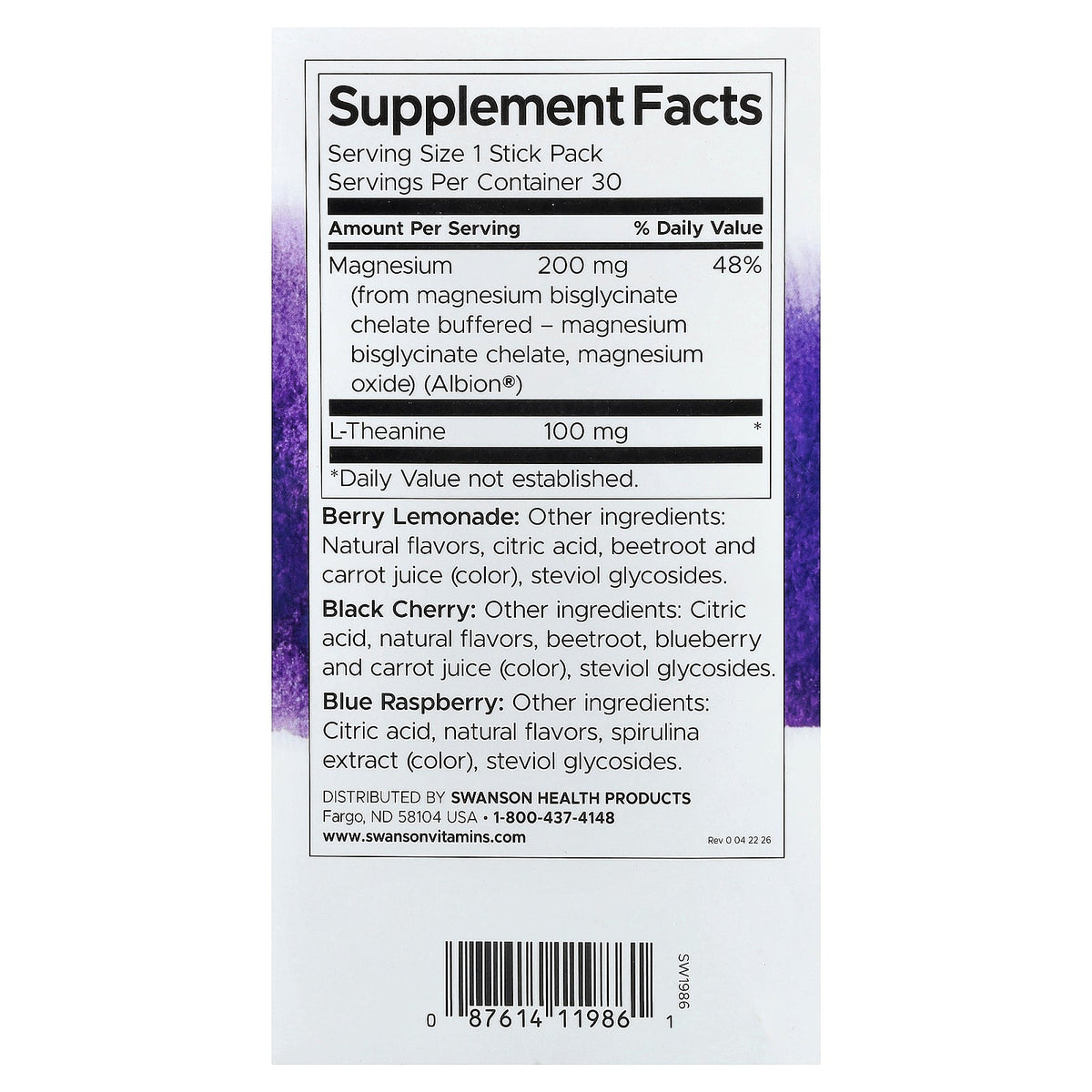 Swanson Vitamins, Mellow Magnesium Drink Mix, Variety Pack, 30 Stick Packs